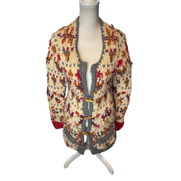 RARE Anthropologie Sleeping on Snow Neo Fair-isle Button Cardigan Sweater Small - Picture 1 of 5